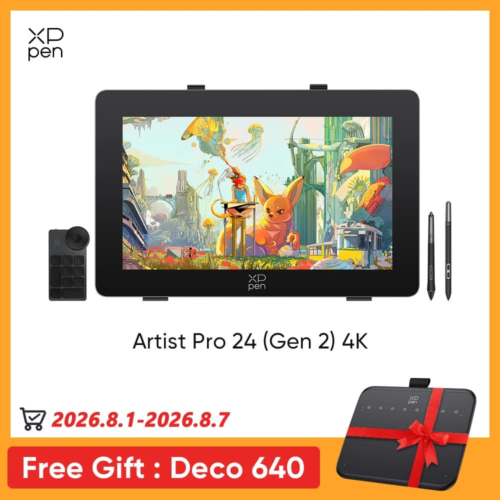 XPPen 4K Artist Pro 24 (Gen 2)  Graphics Tablet Monitor 23.8 Inch Calman Verifed Display Dual 16K Levels Stylus Support 60 Tilt