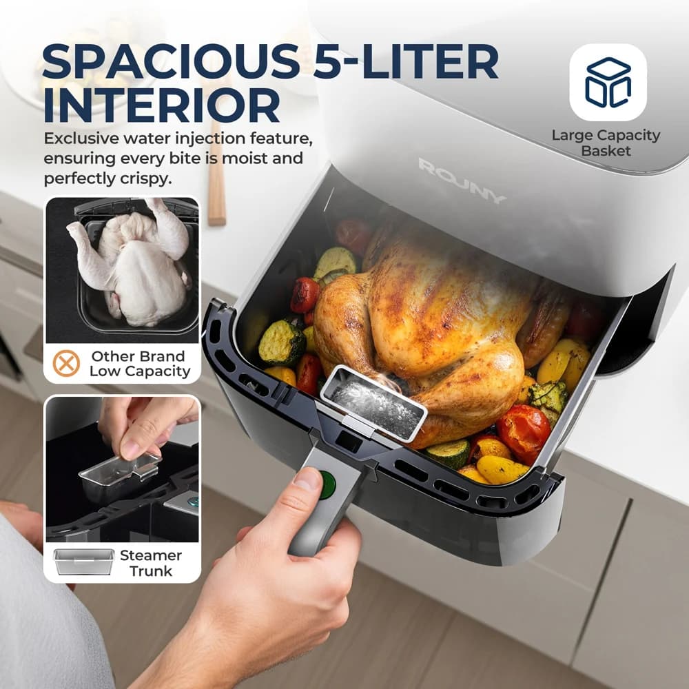 ROUNY MIUI Air Fryer 5L, Electric Hot Fryer Oven Oilless Cooker with Touch Control & Nonstick Basket & Visible Window, MIUI-Cyclone Tech