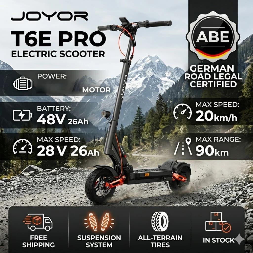 JOYOR T6E PRO （ABE）Adult Electric Scooter  E-Mountain Escooter 10" Off-Road Tire Foldable E-Scooter