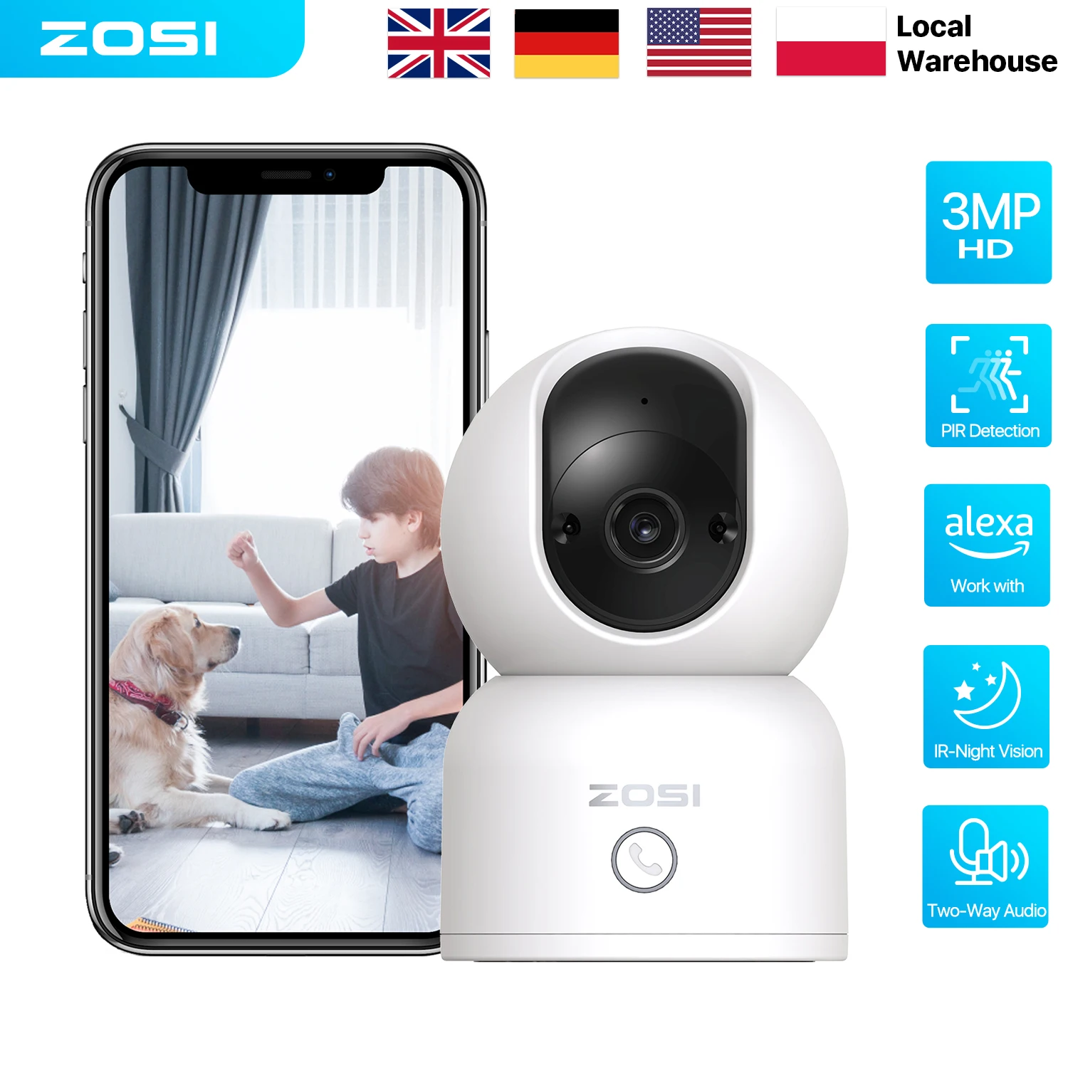 ZOSI Indoor Pan/Tilt Smart Security Camera C518 2MP 3MP 8MP 360° Baby Pet Monitor 2.4G/5G Dual-Band WiFi Home Surveillance Cam