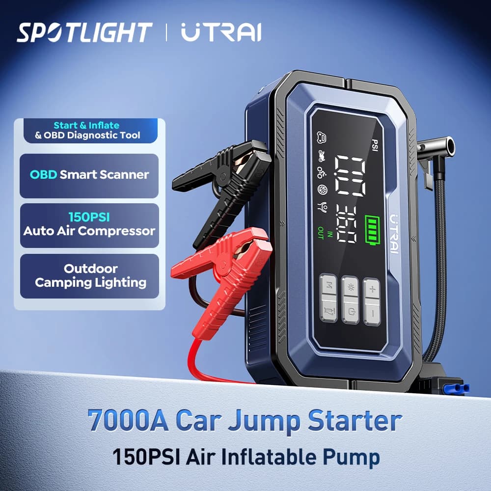 ​​UTRAI All-in-One 7000A Car Jump Starter with Air Compressor &  OBD Diagnosis & Power Bank Car Battery Emergency Boosters
