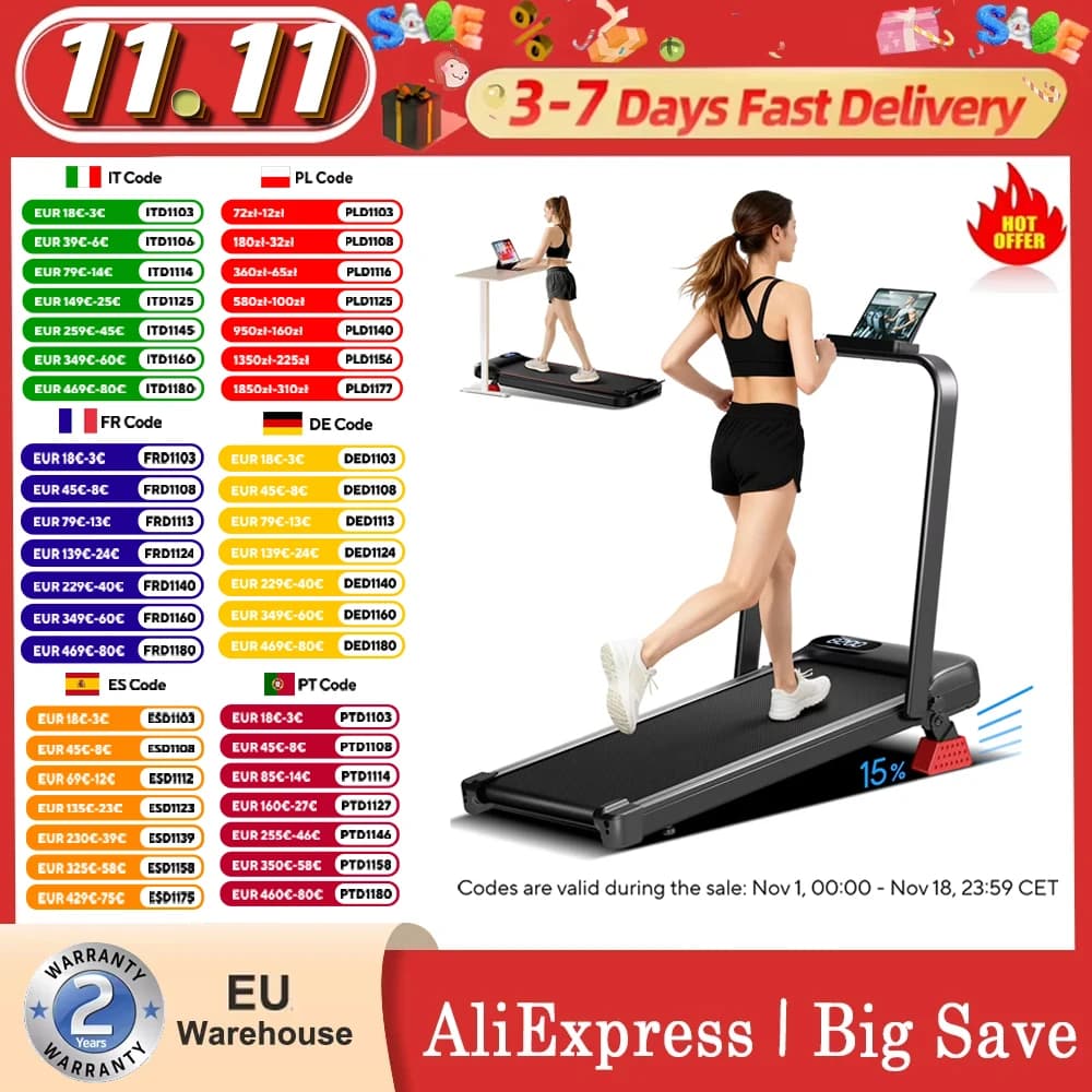 ROBORE U18F(SW1F Upgraded Version)Folding Treadmill 15 Percent Incline Triple Shock Absorption Quiet Brushless Motor Under 45Db Foldable 9cm Thickness 14 9kg Weight No Assembly Needed Max Speed 10.5Km/H For Home Use