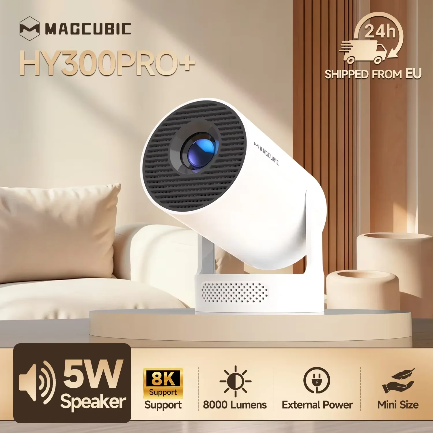 Magcubic HY300 Pro+ 8K Outdoor Projector 8000 Lumens Android 14 WiFi 6 BT5.4 Portable 5W HiFi Speaker 720P HD
