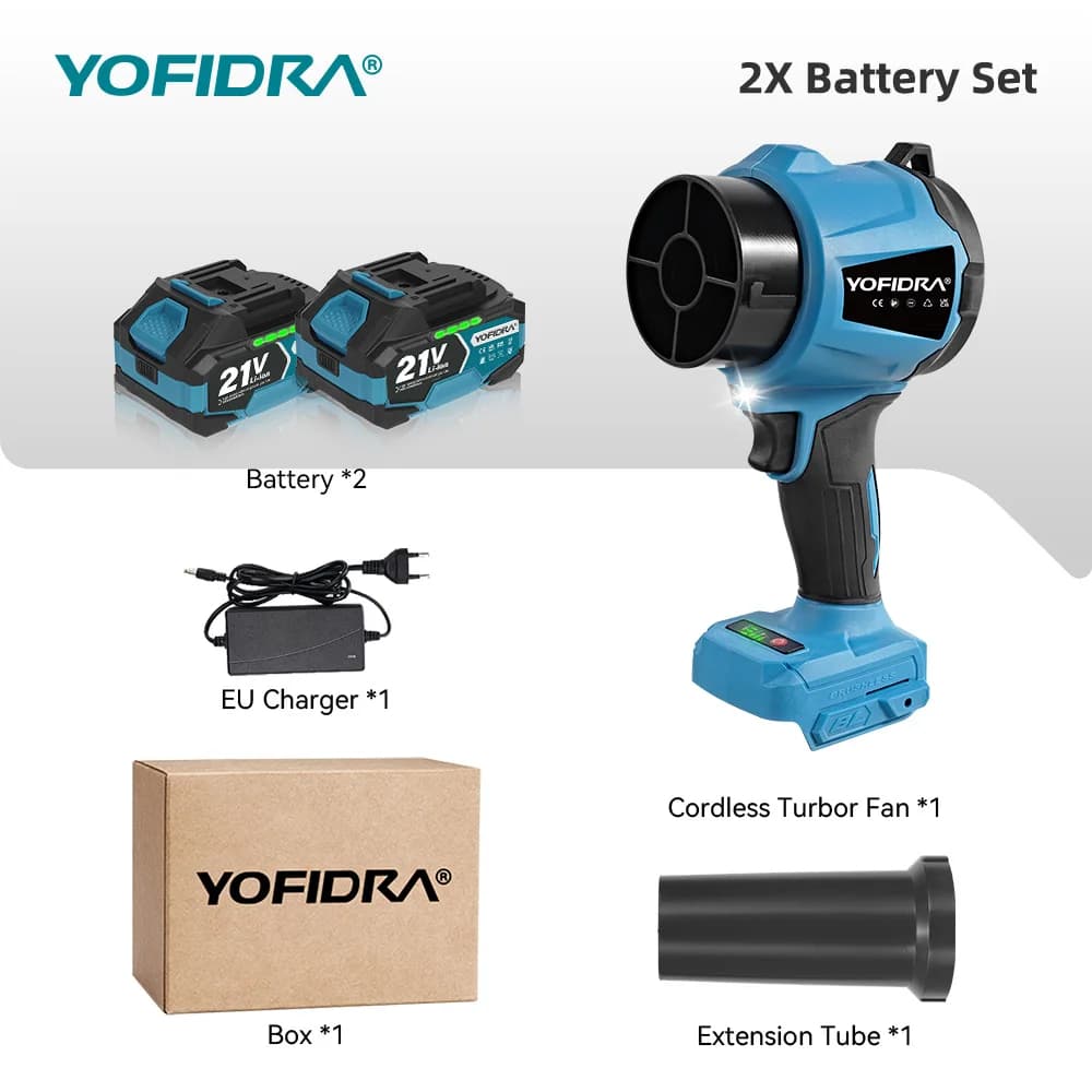 YOFIDRA Brushless Electric Turbo Blower Fan 330000RPM Handheld Leaf Blower Dust Blowing Tool for Makita 21V Battery Pins