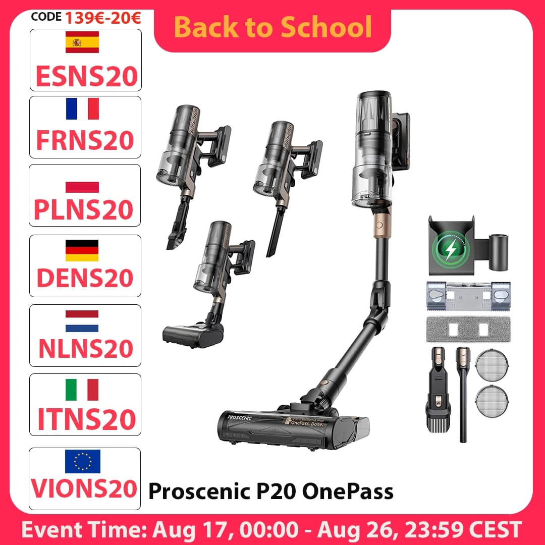 Proscenic P20 OnePass Cordless Vacuum Cleaner, 70000Pa Suction, 70-Min Runtime, 680W Brushless Motor, Wet & Dry Cleaning