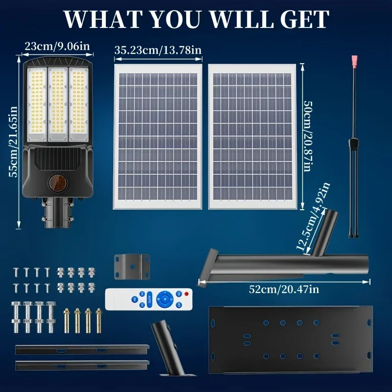 Swiatla Commercial Outdoor Solar Street Lights Dusk to Dawn Motion Sensor Flood Light 8000W 20000 Lumens IP67 Waterproof LED for Parking Lot Yard Road Basketball Court Security Illumination