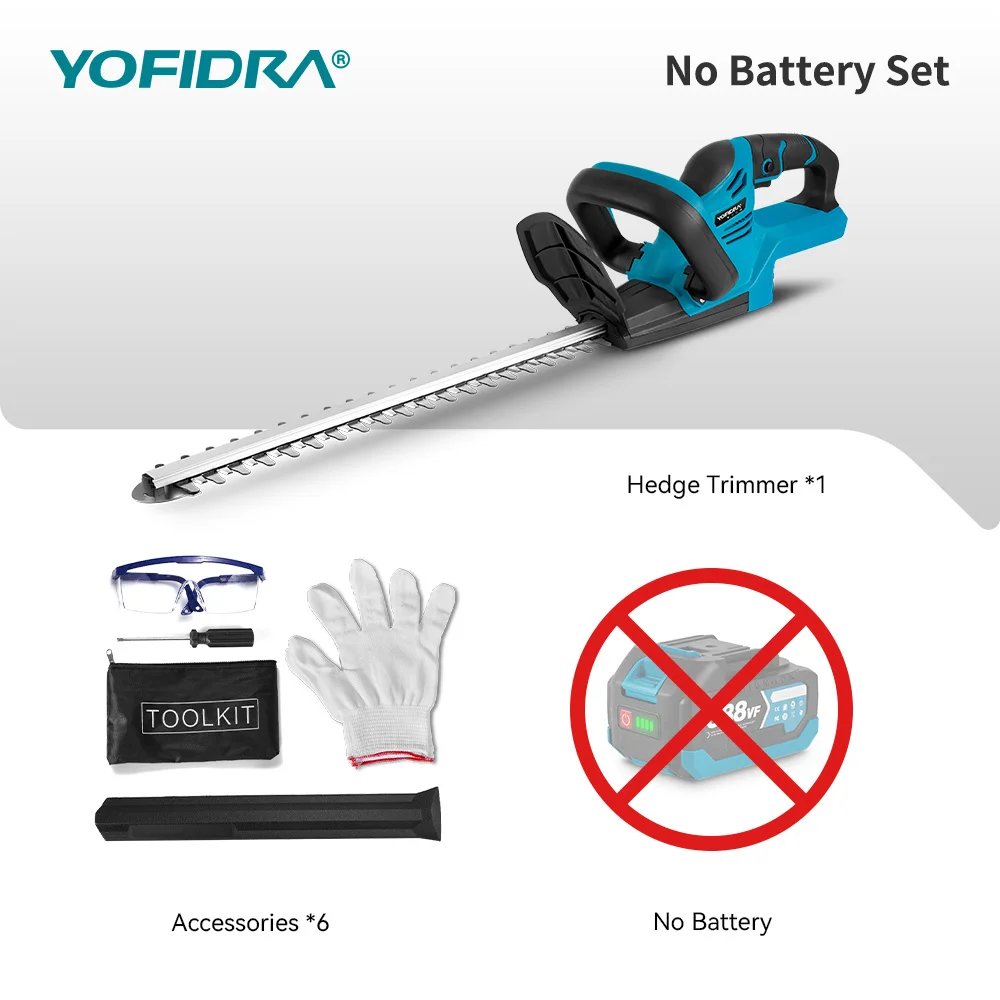 YOFIDRA Cordless Electric Hedge Trimmer 2000W 15000RPM Pruning Saw Lawn Mower Garden Trimming Power Tools For Makita Battery Pin