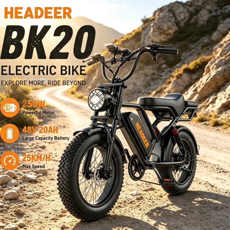 Head Electric BK20 bike 750W motor tires wide 20 inch battery 48V 20Ah dual disc brakes LCD speed Max 50 km/h