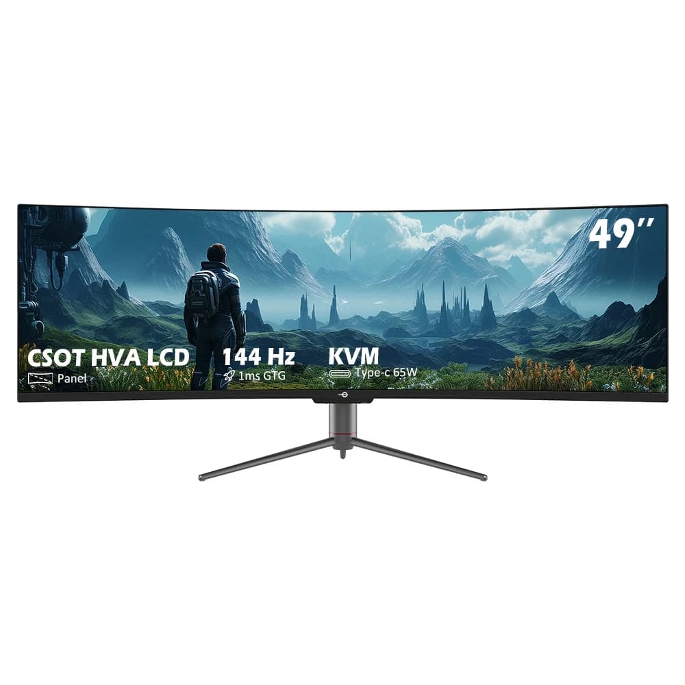Titan Army C49Shc 49" 32:9 Curved Gaming Monitor, Dfhd 3840X1080, 144Hz, 1Ms, Hva, Hdr400, 127% Srgb, 94% Dci-P3, Adaptive-Sync, Rj45, Usb-C 65W, Pip/Pbp, Vesa