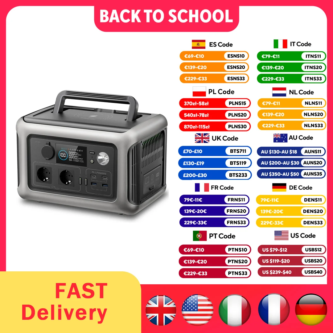 ALLPOWERS 299Wh 600W Portable Power Station R600, LiFePO4 Battery Backup with UPS Function, 1 Hour to Full 400W Input, MPPT