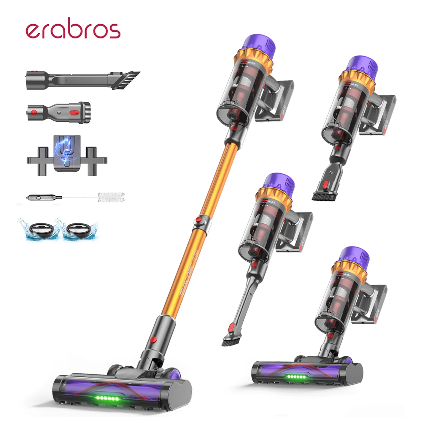 Erabros EV5 550W 70KPA Cordless Vacuum Cleaner Ultra-Strong Suction Power 80Mins Runtime Handheld Smart Vacuum Cleaner 4 Modes