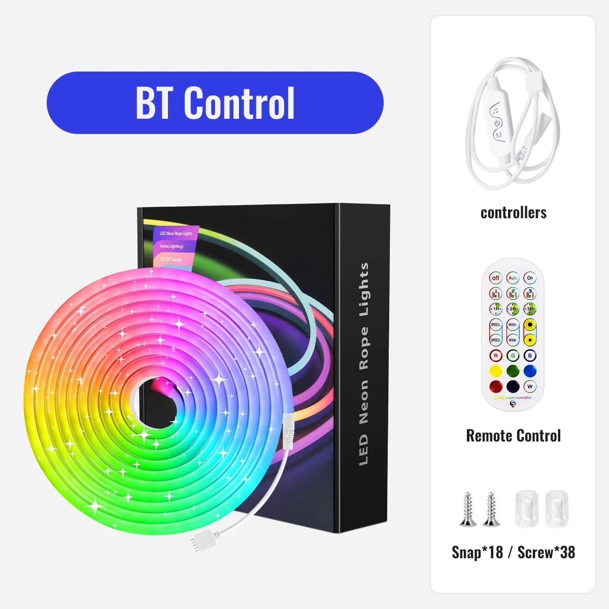 LED Flexible Neon Rope Lights, DIY Function, 108leds/M, IP65 Waterproof Outdoor RGB Strip Lamp with App/Remote Control for Bedr