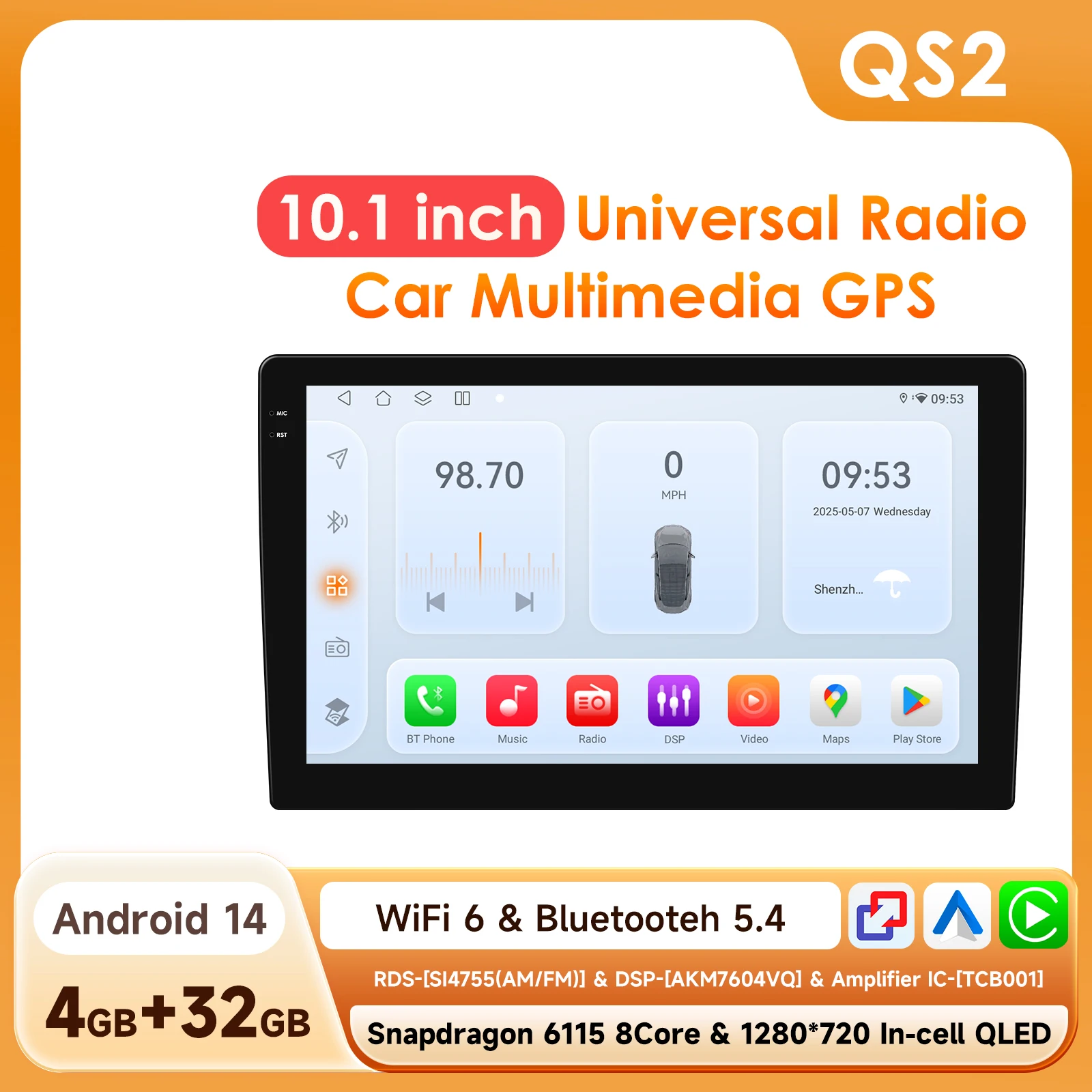 Hizpo 10.1inch 2Din Universal Android13 Car Radio Headunit Intelligent Multimedia CarPlay 4G BT GPS Navigation UI7862 UI8581