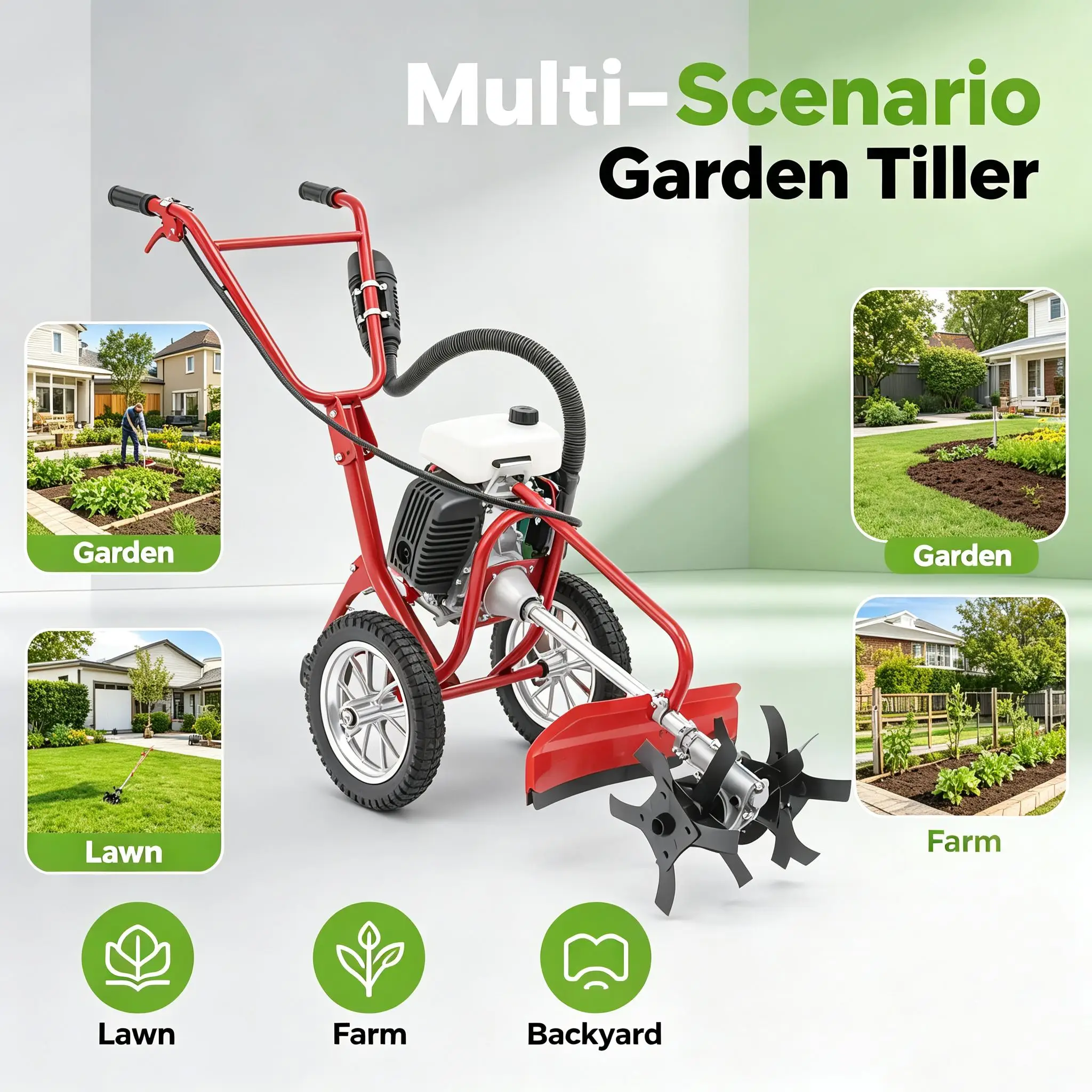 3 in 1 Walk-Behind Tiller 4HP 4-Stroke Mowing/Soil Loosening/Trenching Garden Cultivator