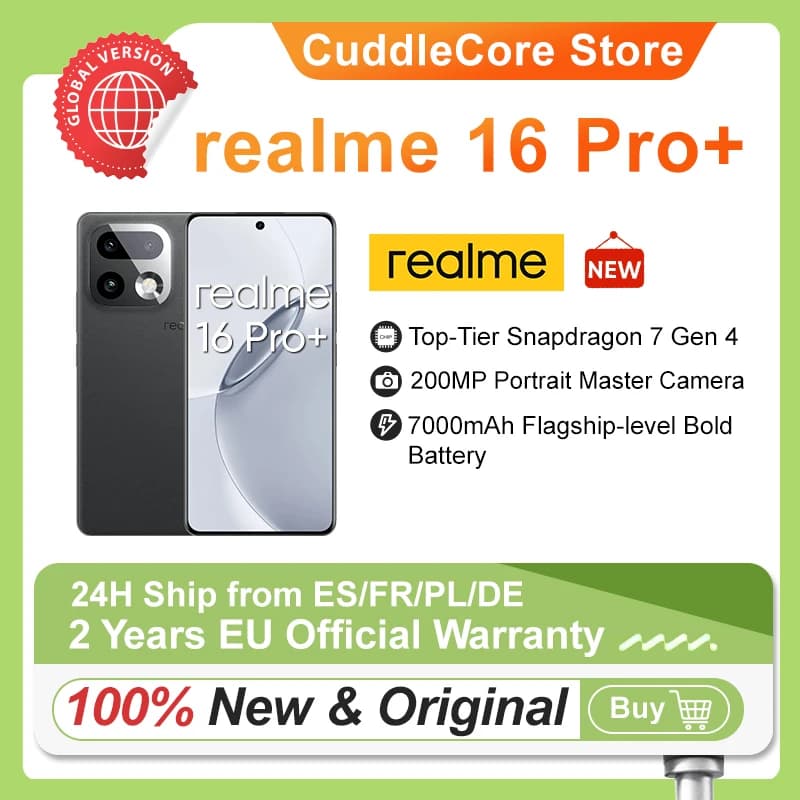 realme 16 Pro Plus 5G Smartphone realme 16 Pro+ 200MP OIS Camera Snapdragon 7 Gen 4 6.8'' AMOLED 144Hz Curved Screen 7000mAh Bat