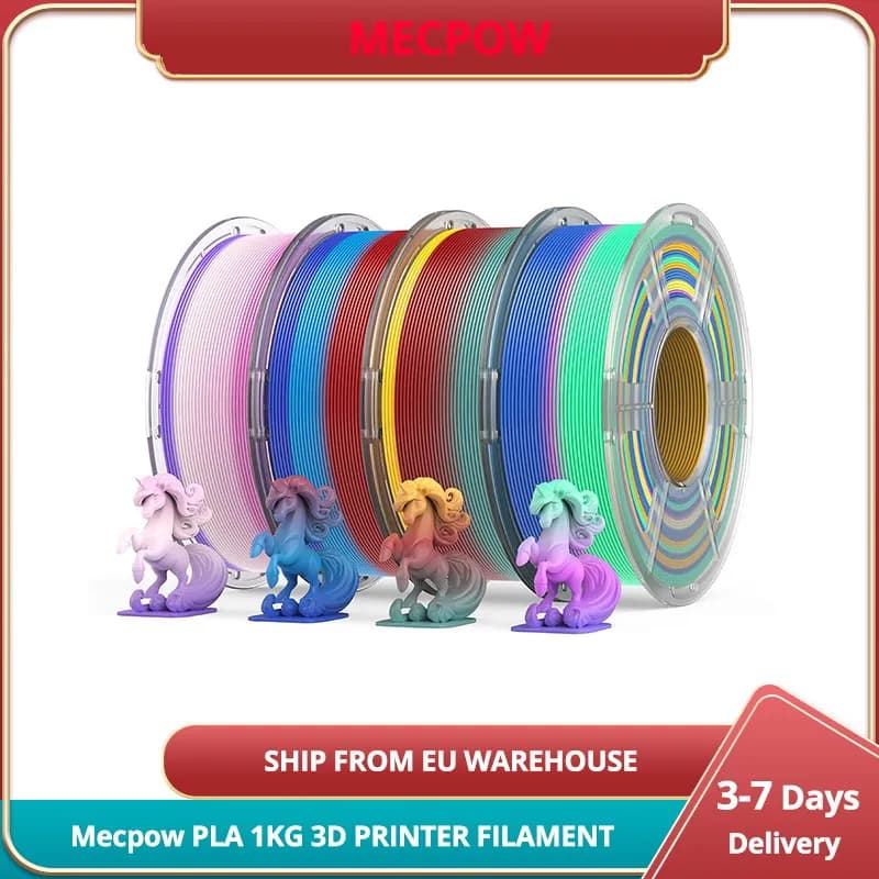 Mecpow PLA 1KG PLA Rainbow 3D PRINTER FILAMENT 50-200mm/s, 200-240°C Temperature, 100g Color change cycle, 1.23g/cm³ Density