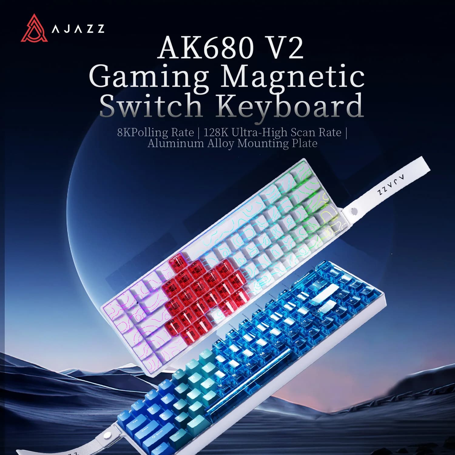 AJAZZ AK680 V2 68% Wired RGB Gaming Keyboard, Rapid Trigger, Ice Isle Switches (8K Polling Rate), PBT Keycaps, Ergonomic, Win/Mac Compatible, USB Wired, Ribbon Design, OEM Profile