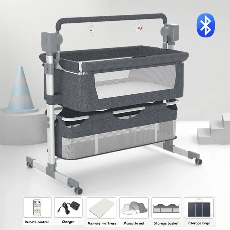 MAGIC ZC Electric 3-in-1 Baby Bedside Crib, Portable Infant Bassinet with 5-Speed Intelligent Rocking, Co-Sleeper Next to Me Bed, Adjustable Height Newborn Nursery Cot with Wheels, Breathable Fabric, Travel & Home Use