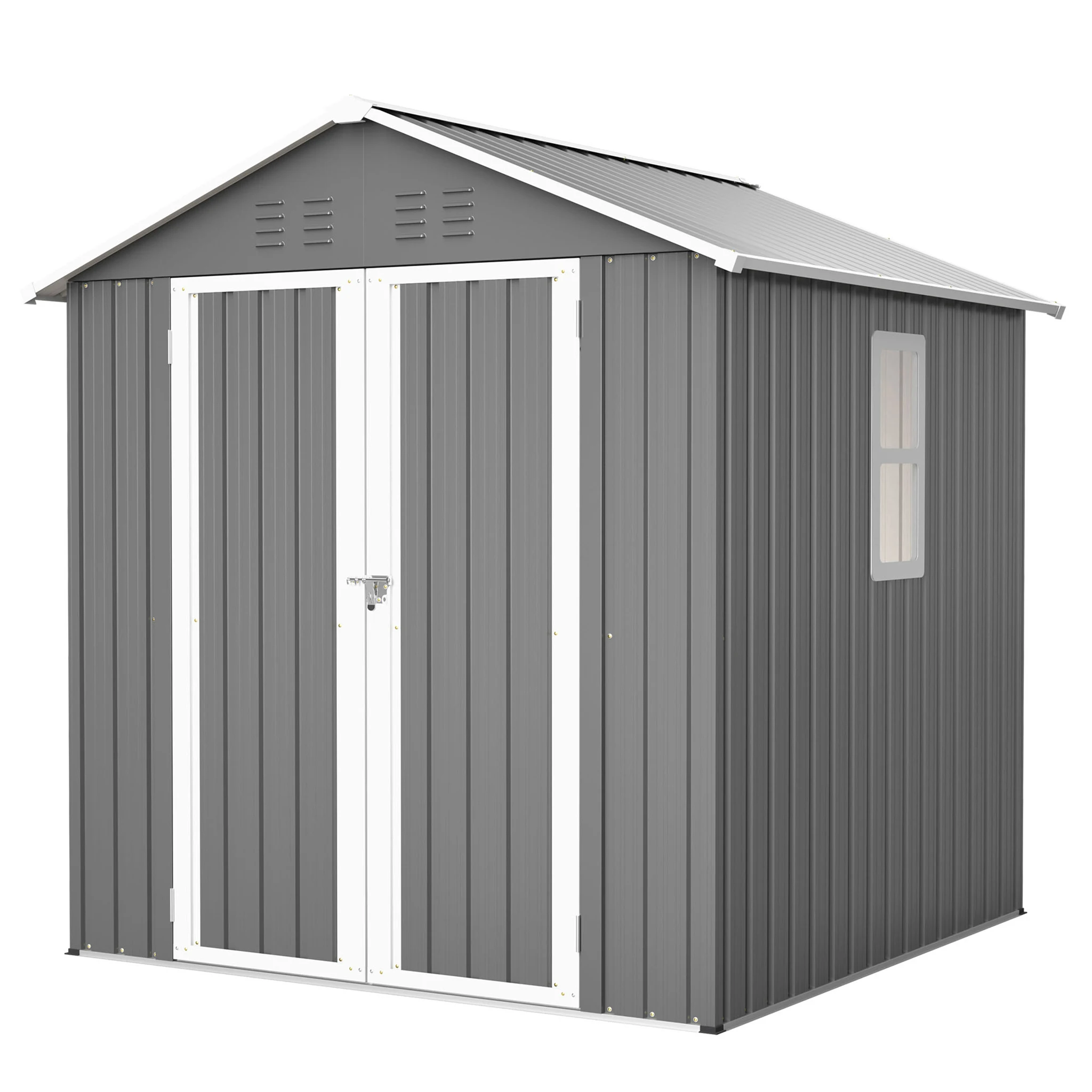 6x6ft Galvanised Steel Gable Roof Equipment Shed Lockable Rustproof Weatherproof Foundation Yard Patio Motorcycle Bike Lawn Mower