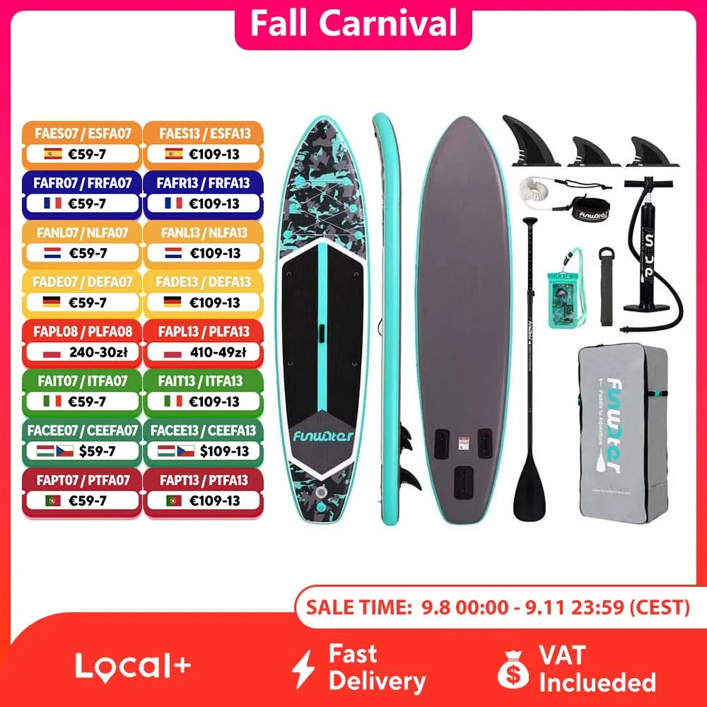 FunWater Inflatable SUP Board 335×85×15CM, Large Stand Up Paddle Board with Non-Slip Deck, Portable Surfboard for Adults, All-Around Water Sports