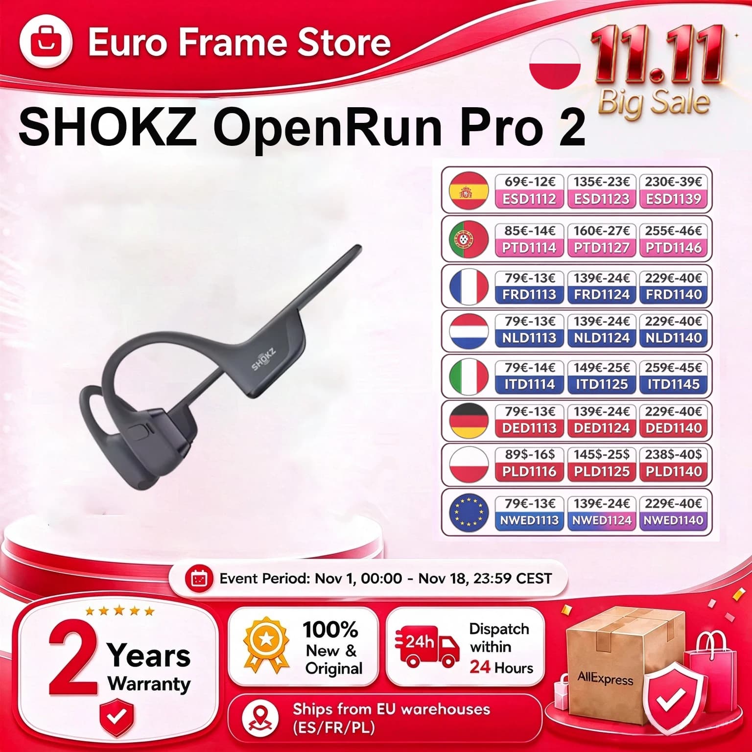 Original SHOKZ OpenRun Pro 2 S820 Sports Headphones Bone Conduction Wireless Bluetooth 5.3 Headsets IP55 Waterproof 12h Playtime