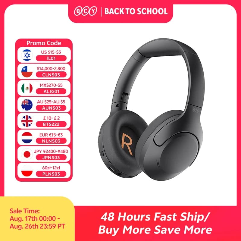QCY H3 Lite ANC Wireless Headphones Bluetooth 5.3 Active Noise Cancelling Over Ear Headset 40mm Driver HiFi Sound Earphones