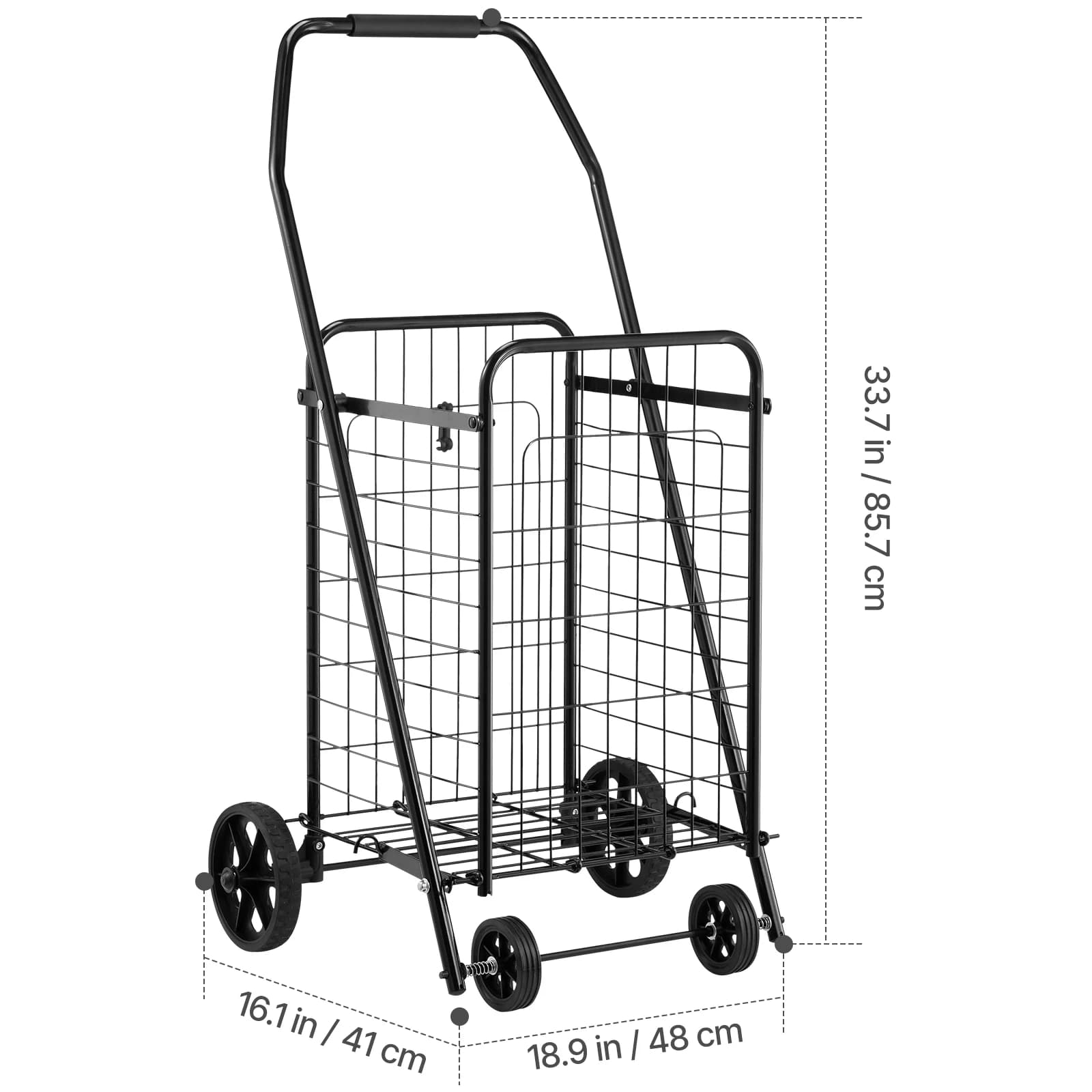 SucceBuy Laundry Cart Rolling Grocery Utility with Wheels 60/90/100/260 lbs Shopping Basket for Laundry Shopping Luggage Black
