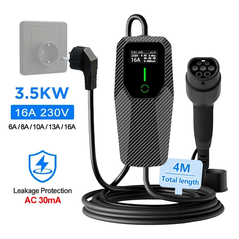Junsun EV Charger Type 2 Electric Vehicle Charging Cable Schuko 3.5KW CEE Blue 7.4KW CEE Red 11KW 22KW 16A 32A Three Phase Portable EVSE Wallbox Charging Station for EU Plug