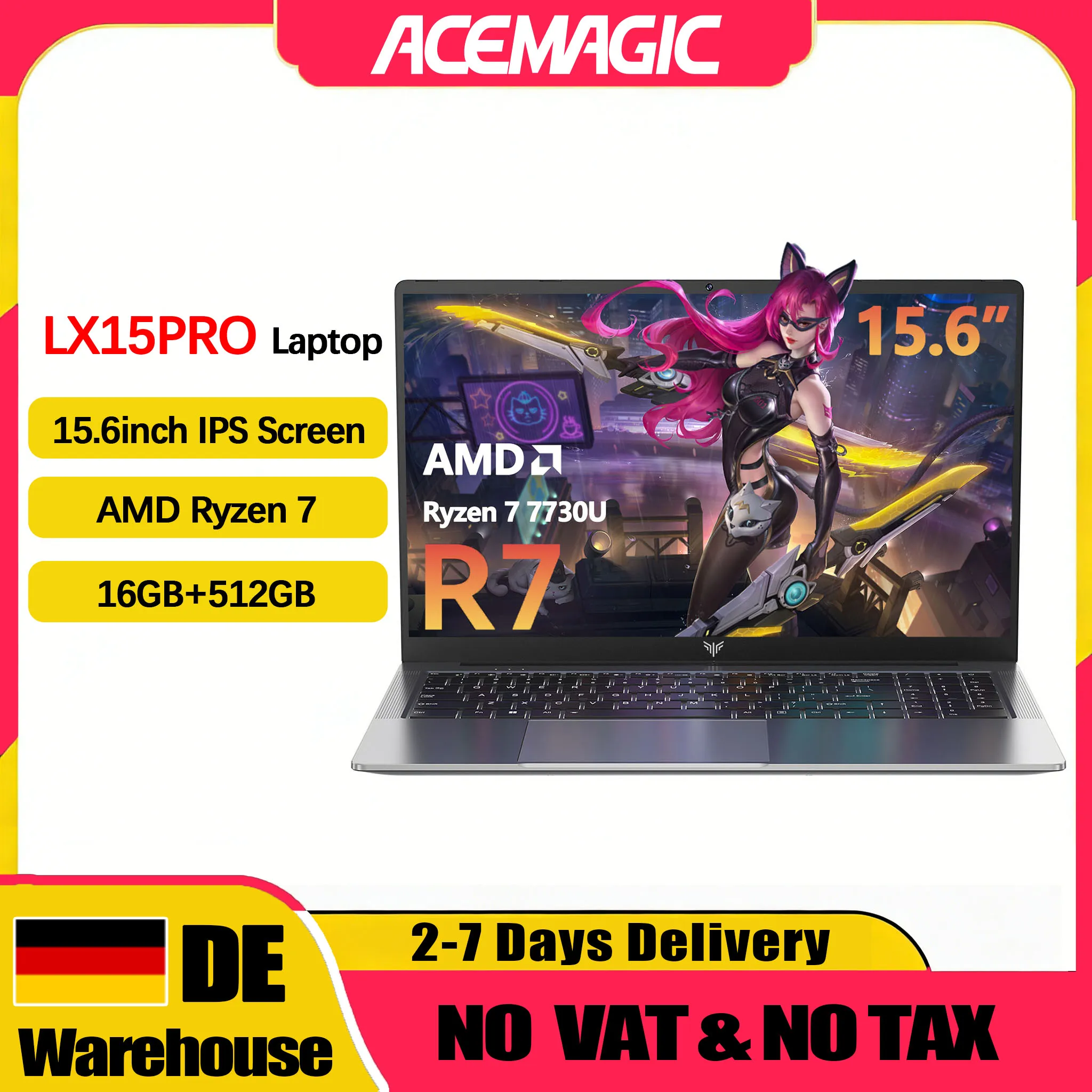 ACEMAGIC LX15PRO Laptop Computer AMD Ryzen 7 7730U Windows Laptop 15.6-in IPS 16GB DDR4 512GB NVMe SSD Numeric Keyboard