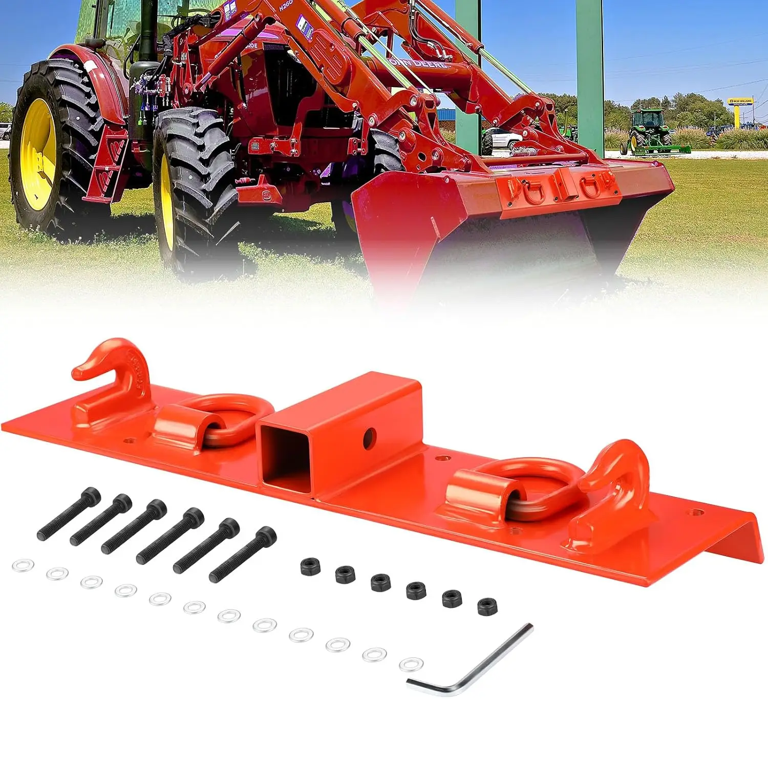 Garvee Universal Tractor Bucket Tow Hitch, 2" Receiver with D-Rings, Heavy Duty Bolt-On Attachment for Compact Loader, Skid Steer, Tractor Bucket