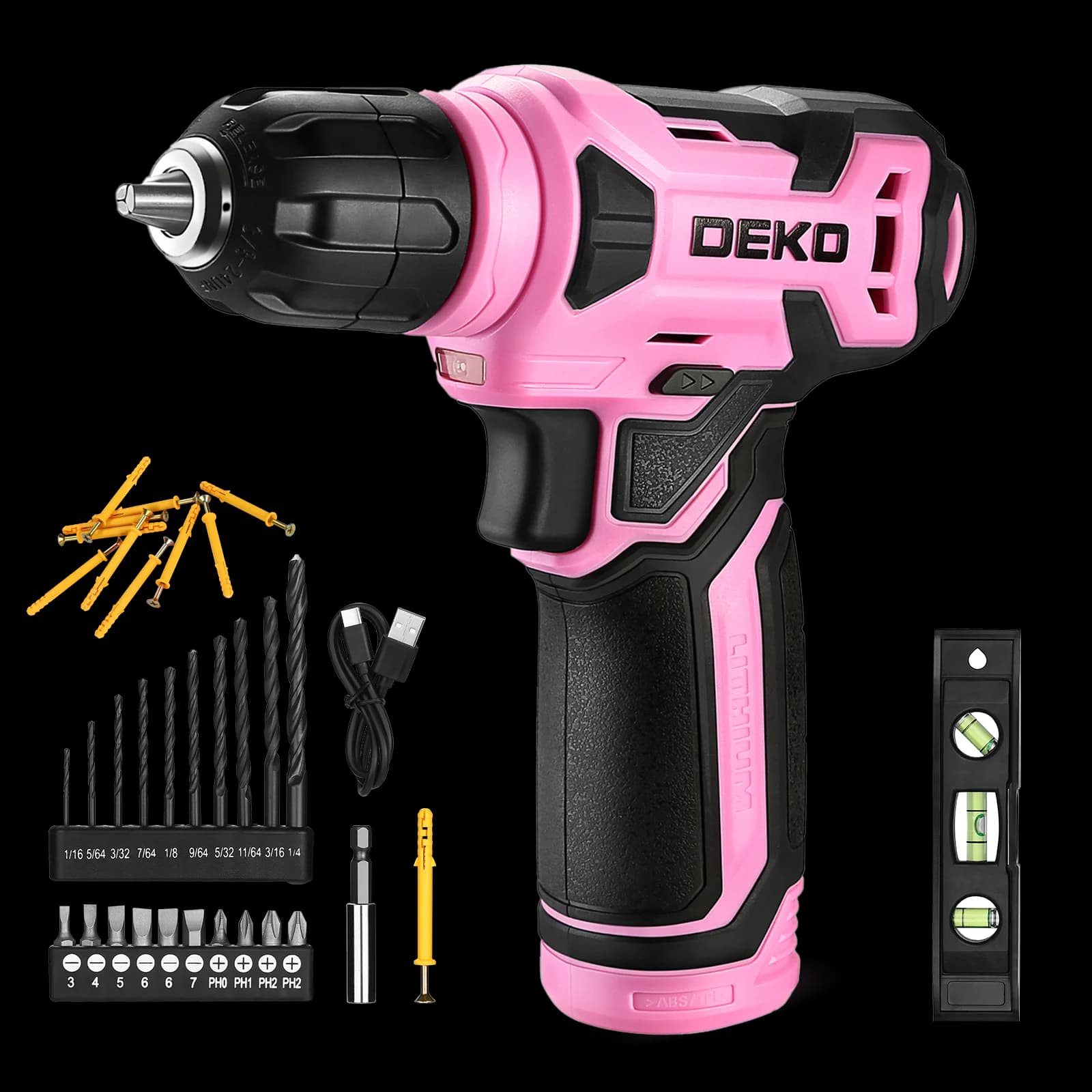 DEKO 8V Cordless Drill Set 3/8"Keyless Chuck, Built-in LED, Wireless Mini Power Driver with Screw Set Electric Screwdriver