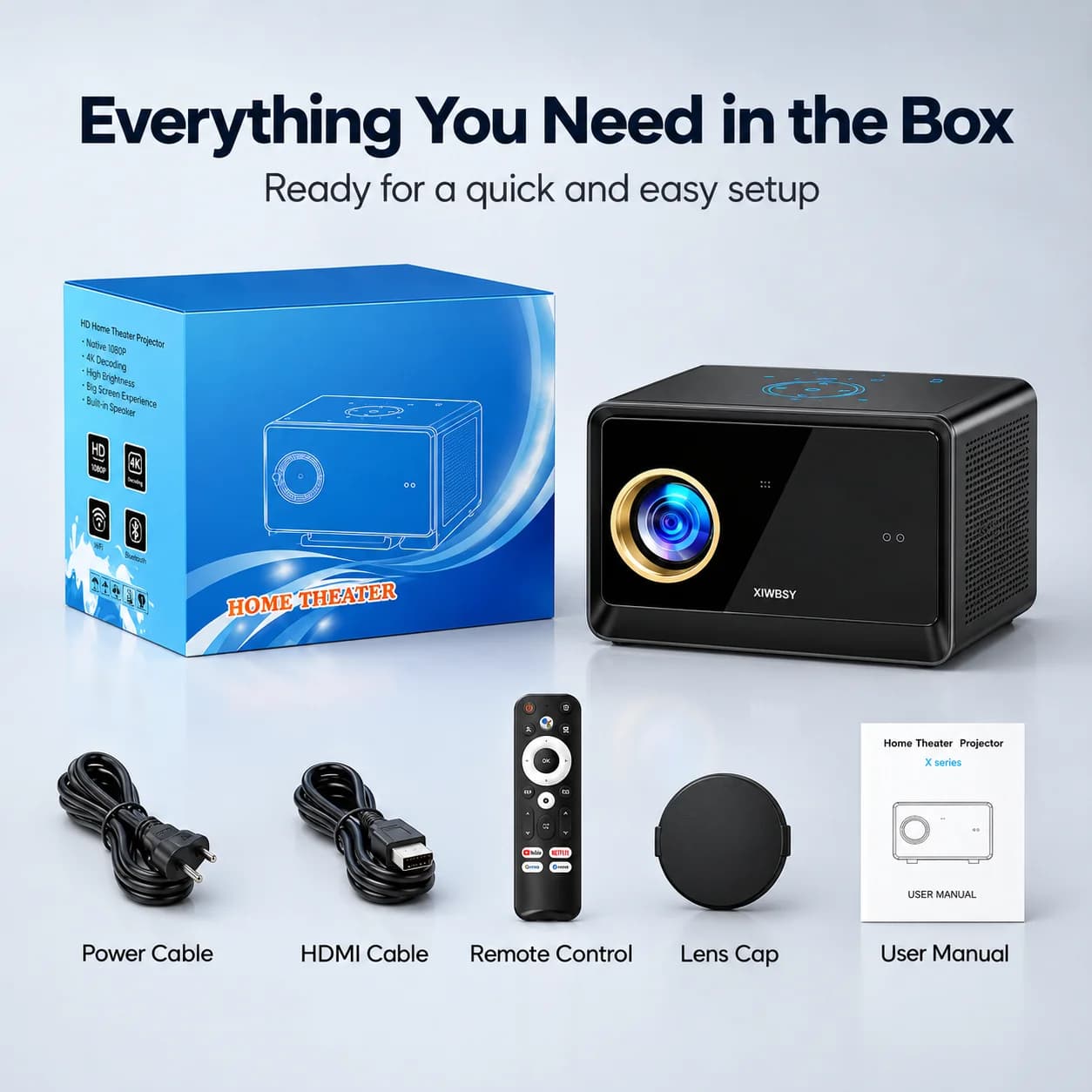 XIWBSY 4000ANSI Official Google TV Projector 4K Android 14.0 Sealed Optical Projector WiFi6 Projector Google Voice Assistant