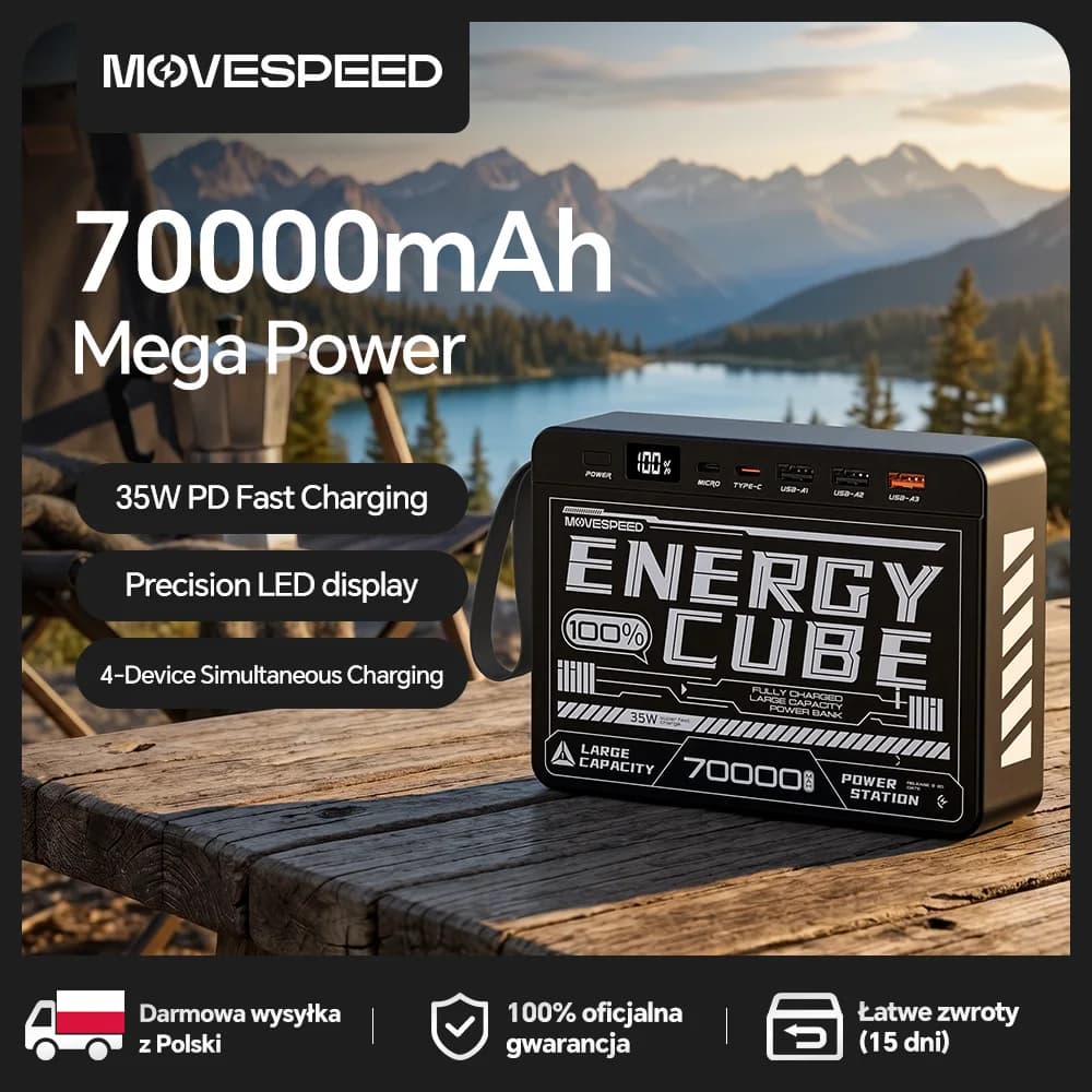 MOVESPEED 70000mAh Large Capacity Power Bank PD 35W Fast Charging External Battery Charger Z70SE LED Display for Outdoor Camping for iPhone