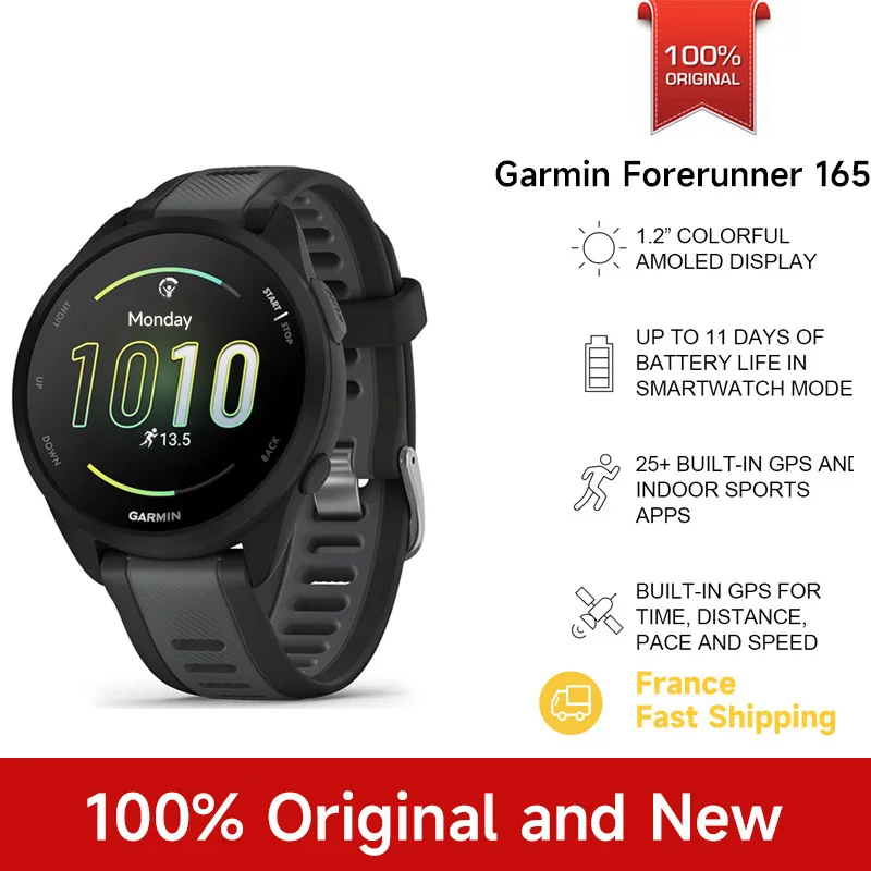 GARMIN Forerunner 165 garmin watch pulse ox sensor stress tracking wrist-based running dynamics wrist-based heart rate cross training