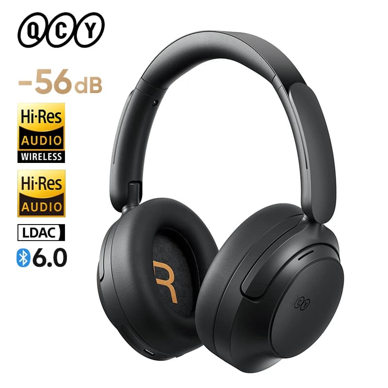 QCY H3S ANC Over Ear Headphones -56dB Noise Cancelling Headsets Bluetooth 6.0 Hi-Res LDAC Spatial Sound Earphones Dual Driver