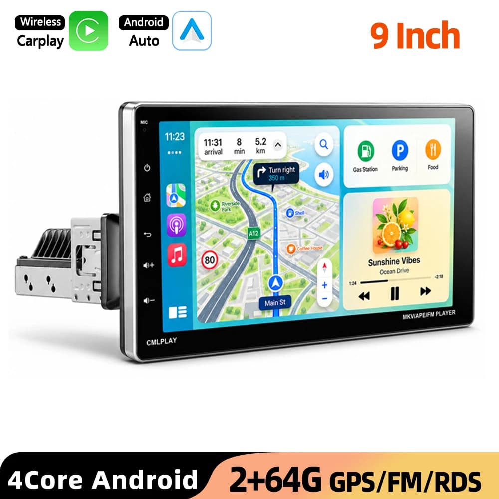 Podofo 9'' Wireless Carplay Android Auto Radio For Universal Car Intelligent Systems GPS Navigation BT FM/RDS 1din Autoradio Plug&Play Head Unit SWC Car Multimedia Stereo Wifi Multimedia Stereo EQ Mirrorlink USB