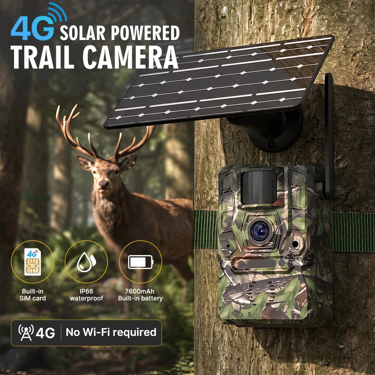 2K 4G SIM Solar Power Supply Camera PIR Motion Activated Wildlife Hunting Trail Camera Outdoor Night Vision Hunting Surveillance Ucon App