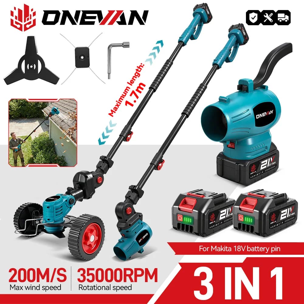 ONEVAN 3 in 1 Grass Trimmer Leaf Blower Set Cordless Electric Lawn Mower Grass Cutting Garden Tool For makita 18v battery pin