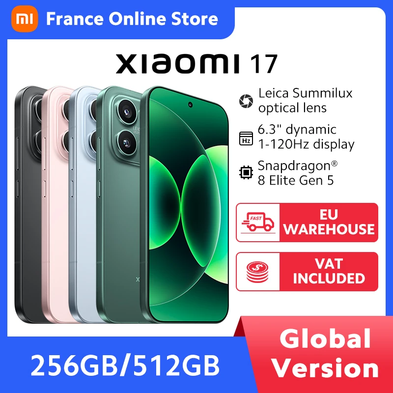 Global Version Xiaomi 17 Smartphone 12GB RAM 256G / 512G ROM 50MP Leica Camera NFC 6330mAh Battery 100W HyperCharge 6.3" OLED Display
