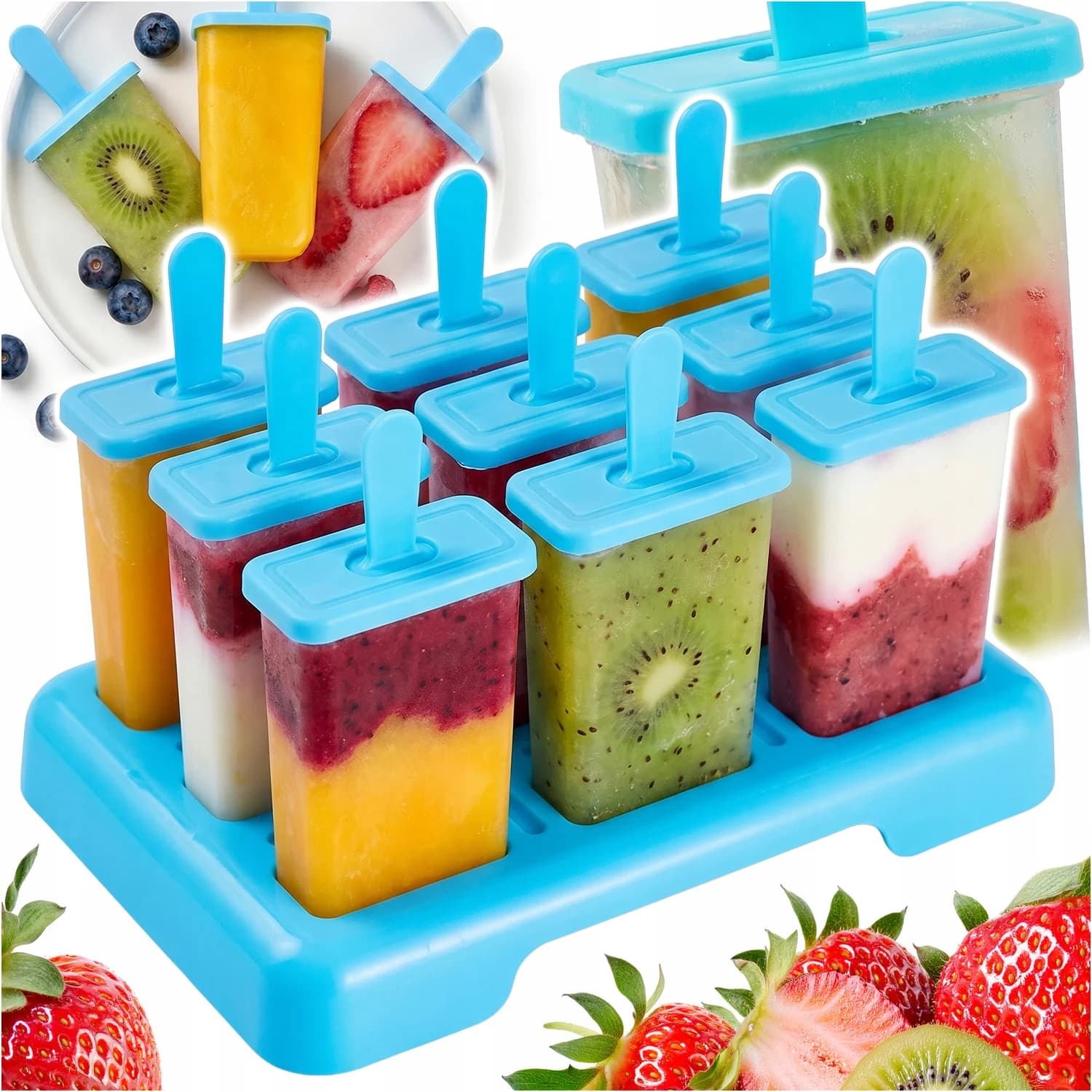 Silicone Popsicle Molds 9 Pcs Set with Sticks Homemade Ice Cream Sorbet DIY Kids Summer Frozen Treats Fun Food Grade BPA Free Reusable Practical Kitchen Accessory Home Everyday Simple Storage Easy Release Multi Cavity Shape