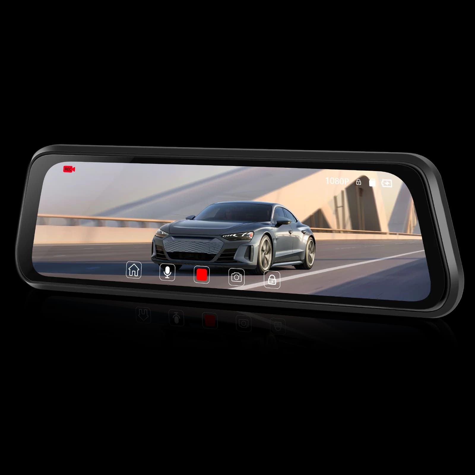 Podofo 9.66-inch Dual Lens Dash Cam Rear View Mirror Video Recorder 1080P With 480P Rear Pull Car Touch Screen Video Recorder