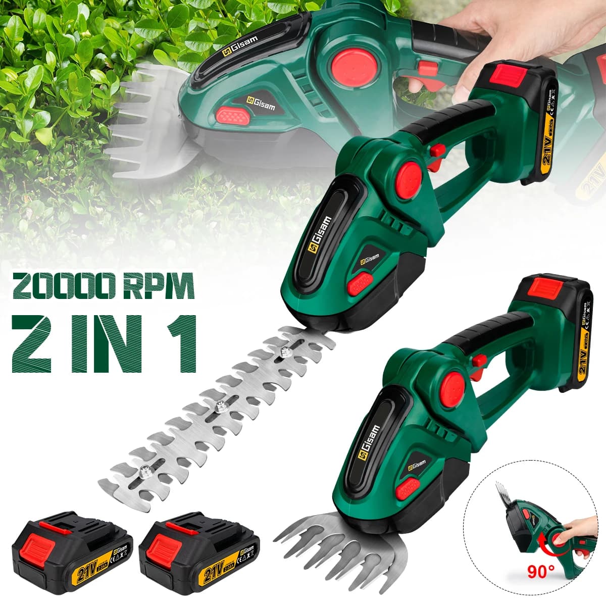 Gisam 2 in 1 Electric Hedge Trimmer 20000rpm Handheld Household Lawn Mower Garden Scissors Power Tool For Makita 18V Battery Pin