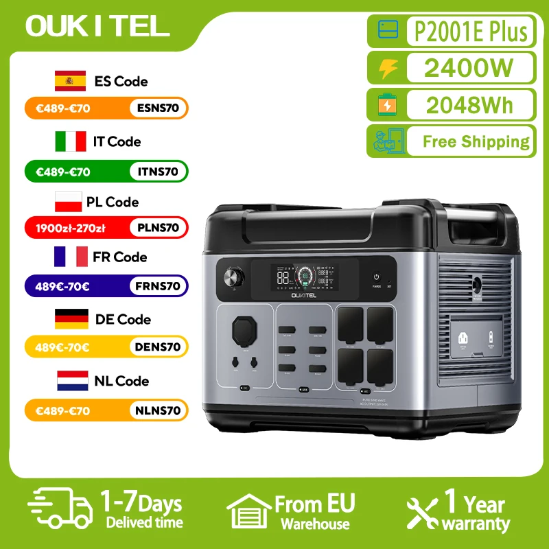 OUKITEL P2001E Plus Portable Power Station 2400W Output Power 2048Wh LiFePO4 Family Outdoor Camping Backup Power Mobile Power