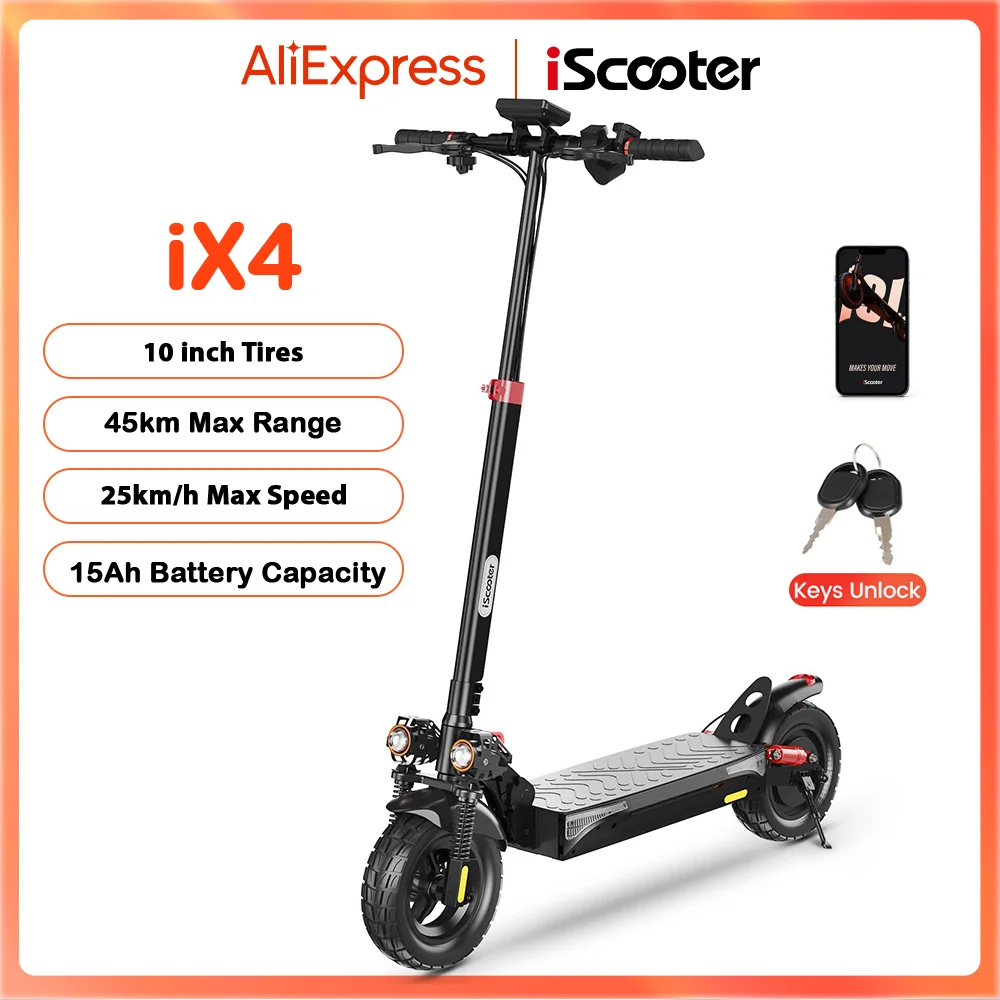 iScooter iX4 Electric Scooter 800W 15Ah Powerful Electric Kick Scooter Anti-skid Off-road Tire  45km Range eScooter 45km/h Speed