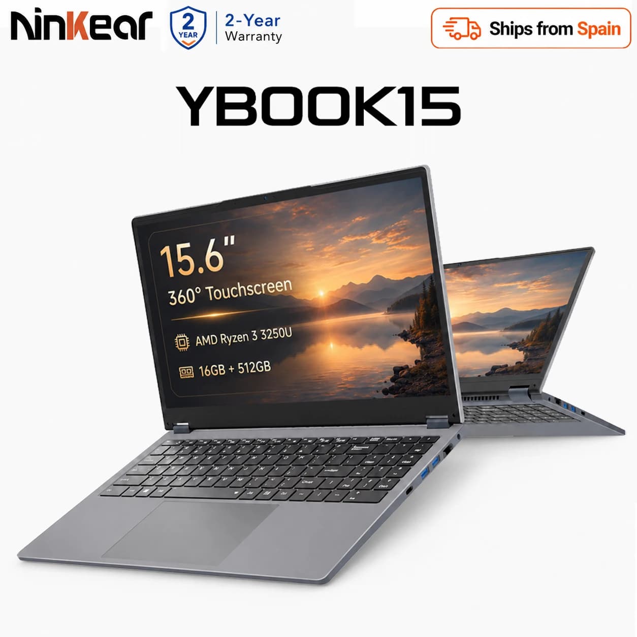 Ninkear YBOOK15 2 in 1 Laptop 360° flip 15.6' FHD IPS Touch Screen Tablet AMD Ryzen™ 3 3200U 8G DDR4+512GB SSD Windows 11 Pro