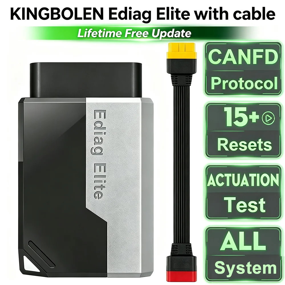 KINGBOLEN Ediag Elite with 0.36m 16PIN Extension Cable All System Car Diagnostic Tool CAN FD Active Test 15 Resets OBD Scanner Lifetime Free Update
