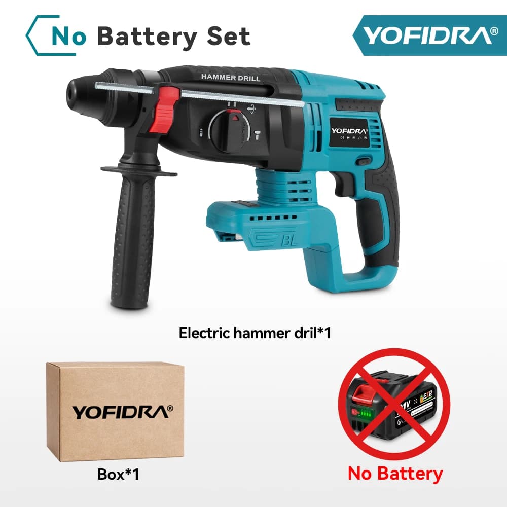 YOFIDRA 26mm Brushless Electric Rotary Hammer Cordless Multifunctional Impact Hammer Drill Power Tools For Makita 18-21V Battery Pin