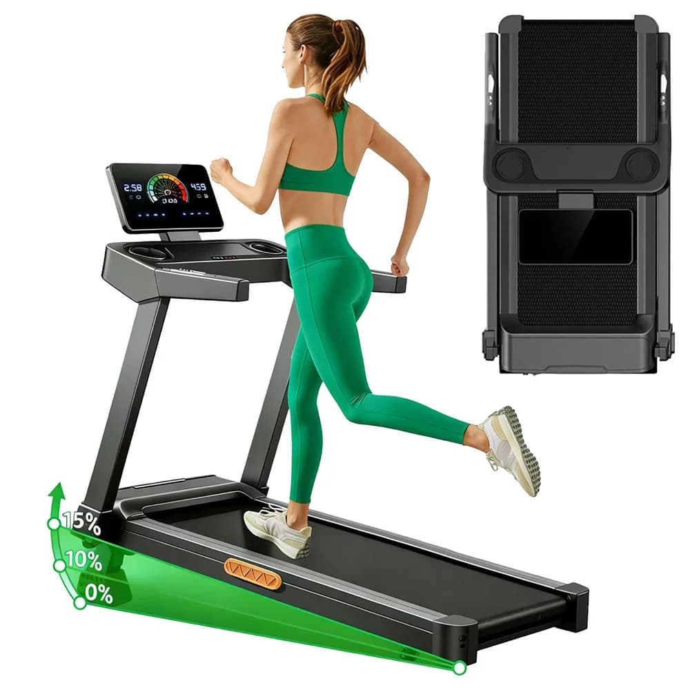 ROBORE L20 Running Machine【3.5HP Motor,180kg Max Load】15% Adjustable Incline, 14km/h Max, 40×107cm Running Belt, LED&HR Sensor