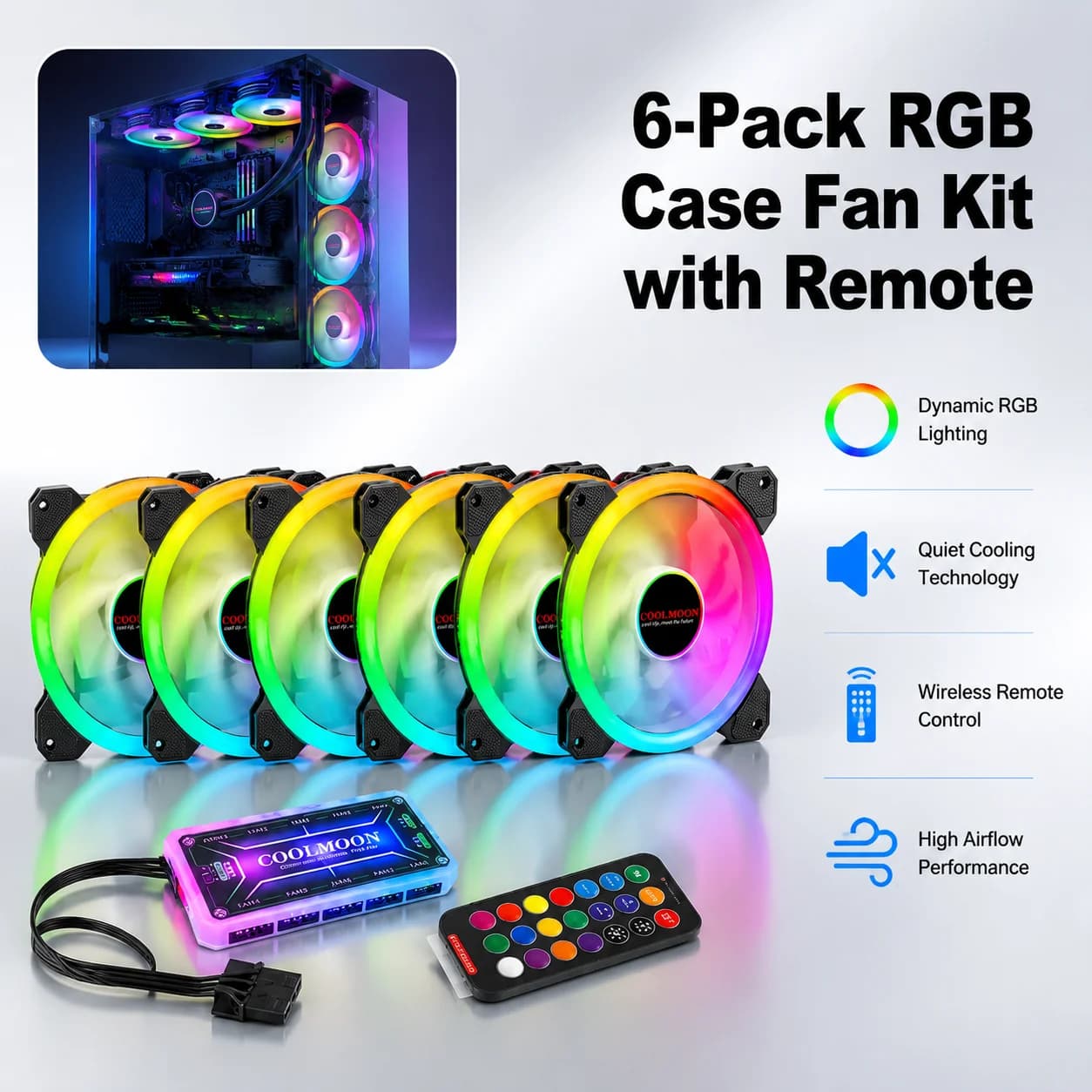 120mm Computer Case Cooler RGB 12V Silent Cooling Fan PC Chassis Ventilador Airflow Fan Unlimited Space Low Noise Easy Installation Durable Cooling Replacement For Desktop PC Gaming Case ATX EATX Micro ATX Chassis