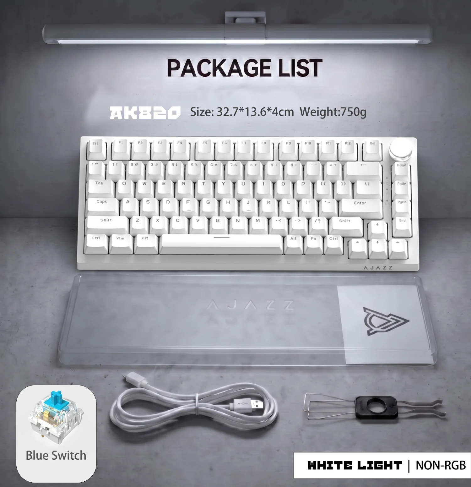 AJAZZ AK820 Wired Mechanical Keyboard, CNC Metal Control Knob, 81‑Keys Gasket Mount Structure, Full‑Key Hot‑Swappable, Backlit Design, for Gaming Office, Compatible with PC & Mac